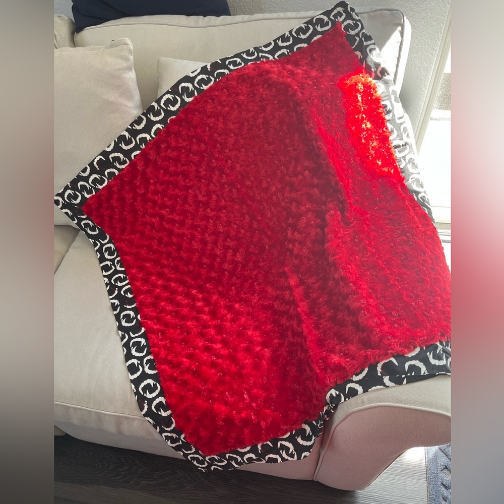 Fang (Glow in the dark)🌹 Red rose Minky Blanket 35x34 handmade adult lap or baby